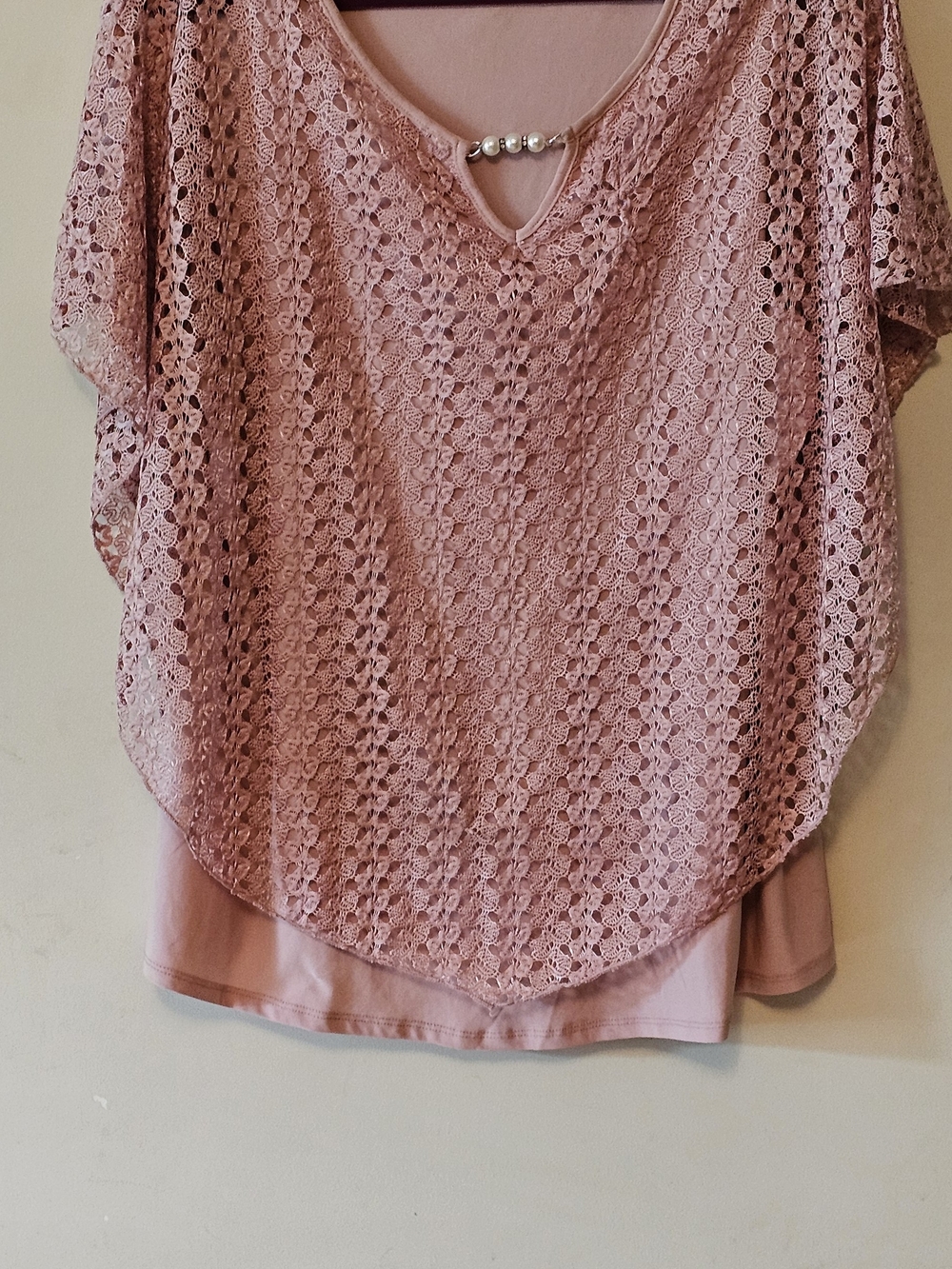 Blush Pink Onyx Apparel Top Crocheted Attached Poncho